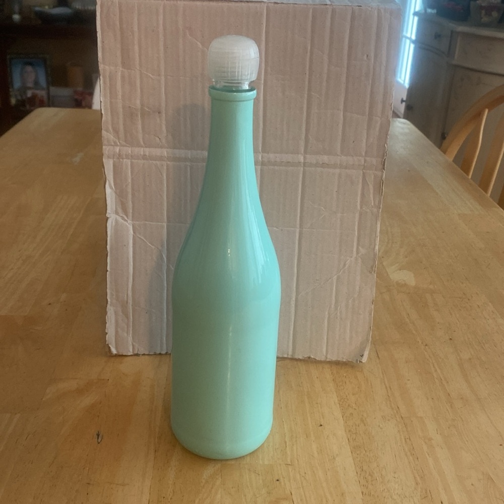 Bluish Green Decorative Empty Bottle. Use as decor or for liquids. About 12 in. - Picture 2 of 3